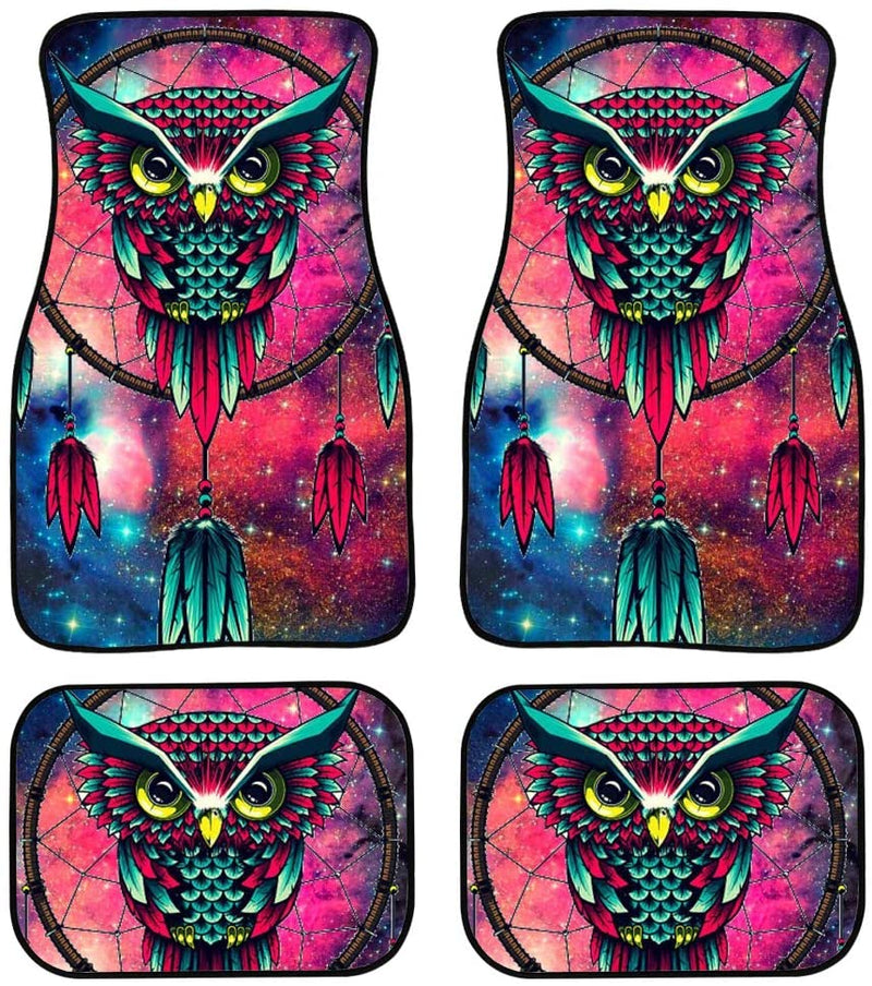 Dream Catcher Owl Car Floor Mat-4 Piece Set Rubber Anti-Slip Floor Mat for Sedan,Vans,Sedan,RV,Trucks Automotive Accessories Heavy Dust Cushion