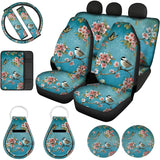 Crystal Butterfly Floral Seat Covers Full Set Car Front Rear Seat Covers,Steering Wheel Cover+ Seat Belt Covers+Car Coasters+ Keychains,Console Armrest Cushion,Car Accessories