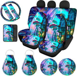 Crystal Butterfly Floral Seat Covers Full Set Car Front Rear Seat Covers,Steering Wheel Cover+ Seat Belt Covers+Car Coasters+ Keychains,Console Armrest Cushion,Car Accessories