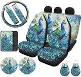 Crystal Butterfly Floral Seat Covers Full Set Car Front Rear Seat Covers,Steering Wheel Cover+ Seat Belt Covers+Car Coasters+ Keychains,Console Armrest Cushion,Car Accessories