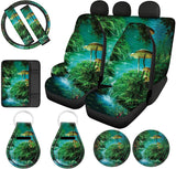 Crystal Butterfly Floral Seat Covers Full Set Car Front Rear Seat Covers,Steering Wheel Cover+ Seat Belt Covers+Car Coasters+ Keychains,Console Armrest Cushion,Car Accessories