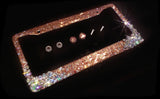 Bling license plate frame Rose gold big crystals and glitter clear made in usa handmade diamond rhinestone holder screw caps copper metalic