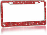 1 Ruby Red Diamond Luxury Crystal License Plate Frame Cover Holder Made with Red Swarovski Bling Caps Anti-theft Screws Sparkle LUX