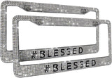 Blessed Premium Glass Rhinestone License Plate Frame Set (2 Pack) | Sparkly & Cute Diamond License Plate Covers | Stainless Steel | US Size