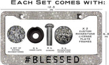 Blessed Premium Glass Rhinestone License Plate Frame Set (2 Pack) | Sparkly & Cute Diamond License Plate Covers | Stainless Steel | US Size