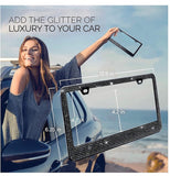 1 JET BLACK Diamond Crystal Metal License Plate Frame Cover Holder Bling Caps Made With Swarovski Crystal Dark Luxury Sparkly