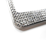 Bling License Plate Frame, 5 mm Glass Crystal Rhinestones + Screw Cap Covers + FREE Bling Ring Button Emblem, Women Car Accessories Gift