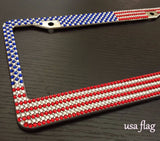 USA AMERICAN FLAG Diamond Bling Rhinestone Handmade Metal License Plate Frame for any Car [red , white, blue]