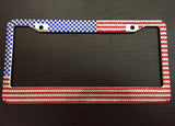 USA AMERICAN FLAG Diamond Bling Rhinestone Handmade Metal License Plate Frame for any Car [red , white, blue]