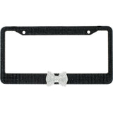 7 Rows of Black Crystal Diamond Rhinestone Bling License Plate Frame with Center Clear Bow Matching cap covers