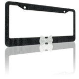 7 Rows of Black Crystal Diamond Rhinestone Bling License Plate Frame with Center Clear Bow Matching cap covers