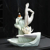 Ceramic Backflow Incense Burner Tathagata Buddha Lotus