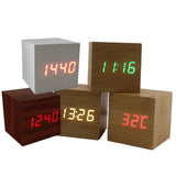 Multicolor Sound Control Wooden Wood Square LED Alarm Clock