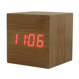 Multicolor Sound Control Wooden Wood Square LED Alarm Clock
